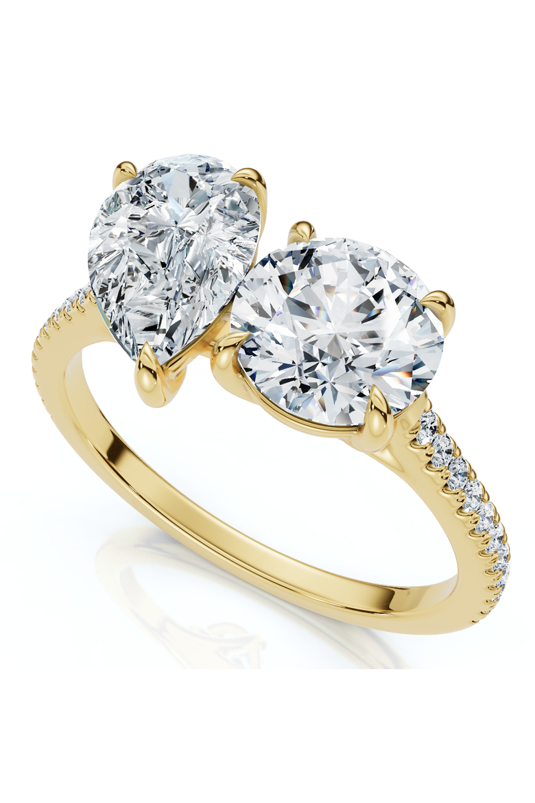 2 1/10Ct Toi Et Moi Pear and Round Diamond Ring 14k Gold or Platinum Lab Grown, Main, color, 14k Yellow Gold