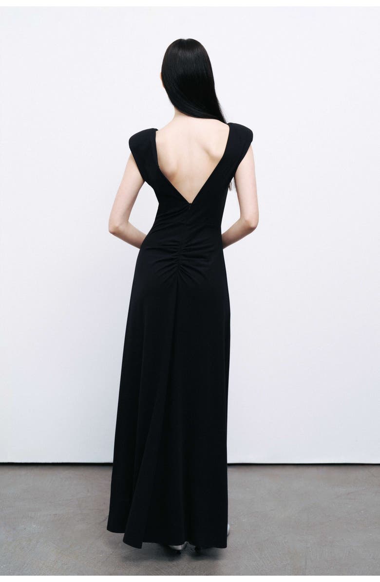 Nocturne Black Padded Shoulder V-Neck Maxi Dress, Alternate, color, 