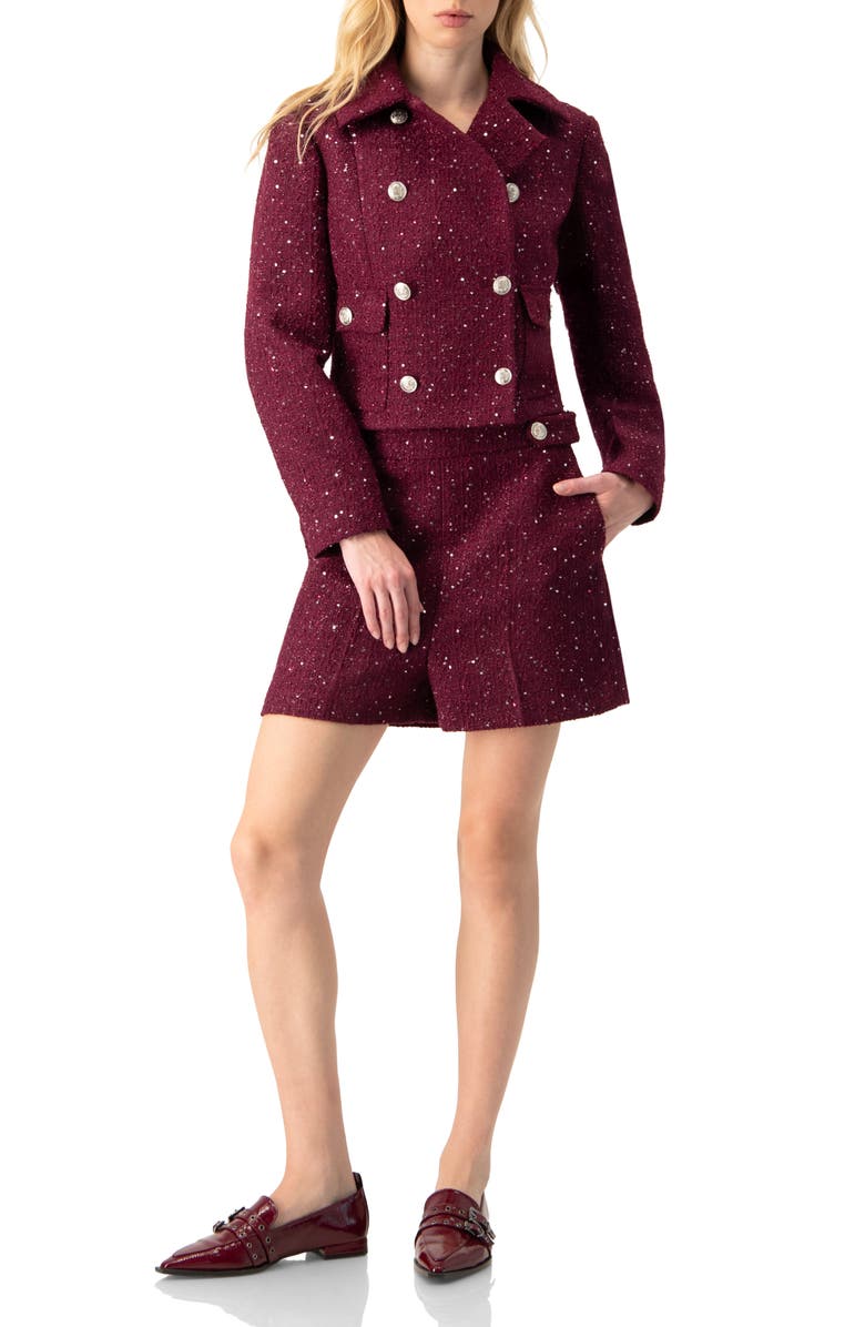 IVONNE Double-Breasted Short Jacket, Alternate, color, Wine