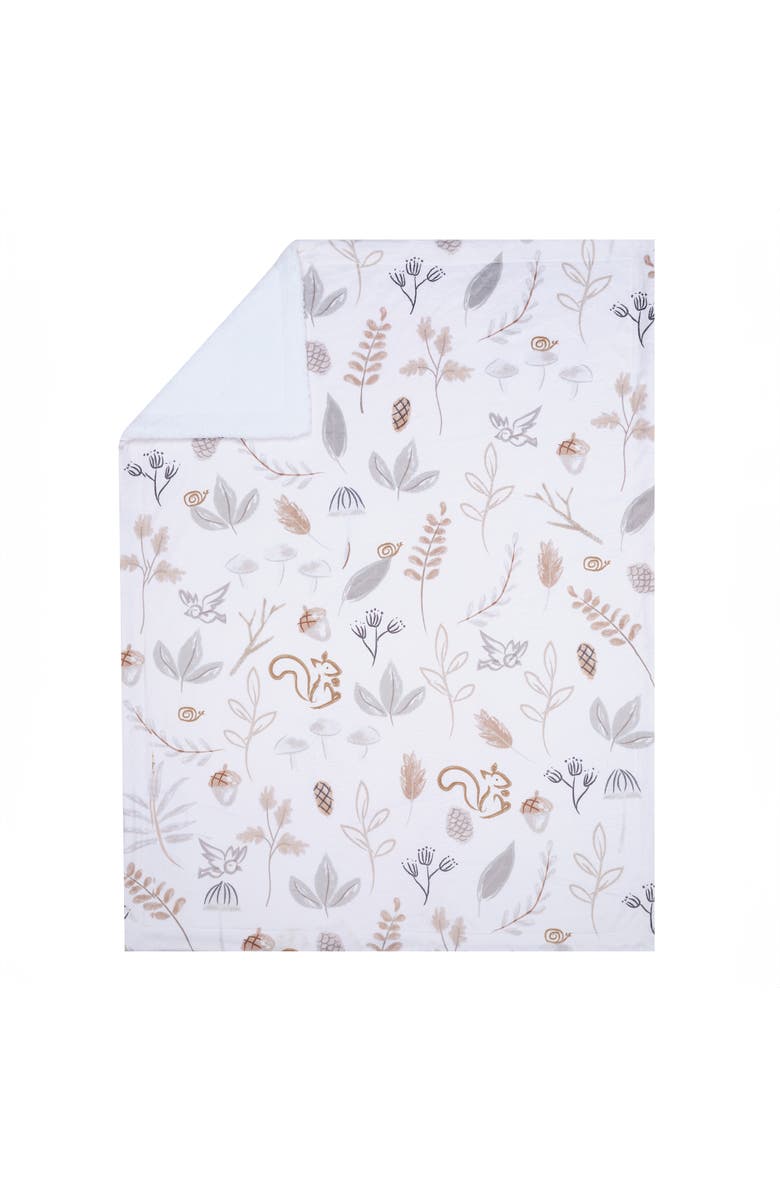 Lambs & Ivy Treetop Fox Woodland/Forest Minky/Faux Shearling Fleece Baby Blanket, Alternate, color, White