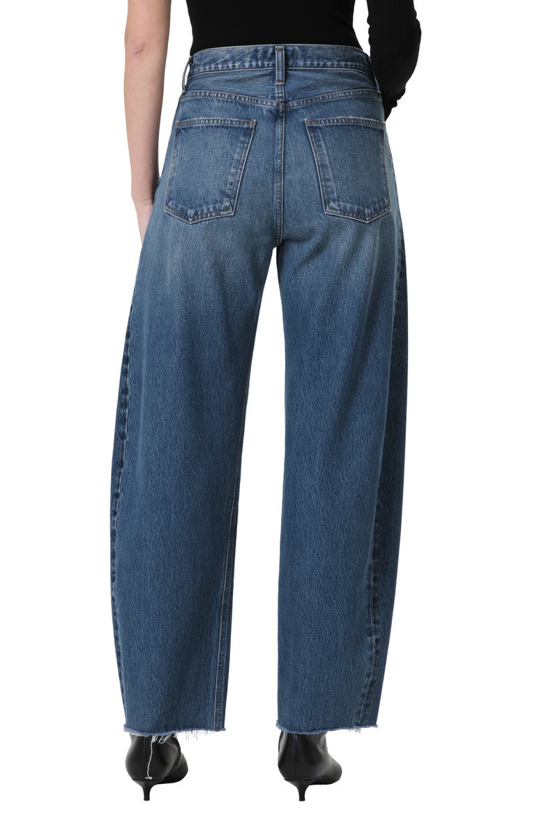 Luna Piece High Waist Raw Hem Barrel Jeans, Alternate, color, SPLIT