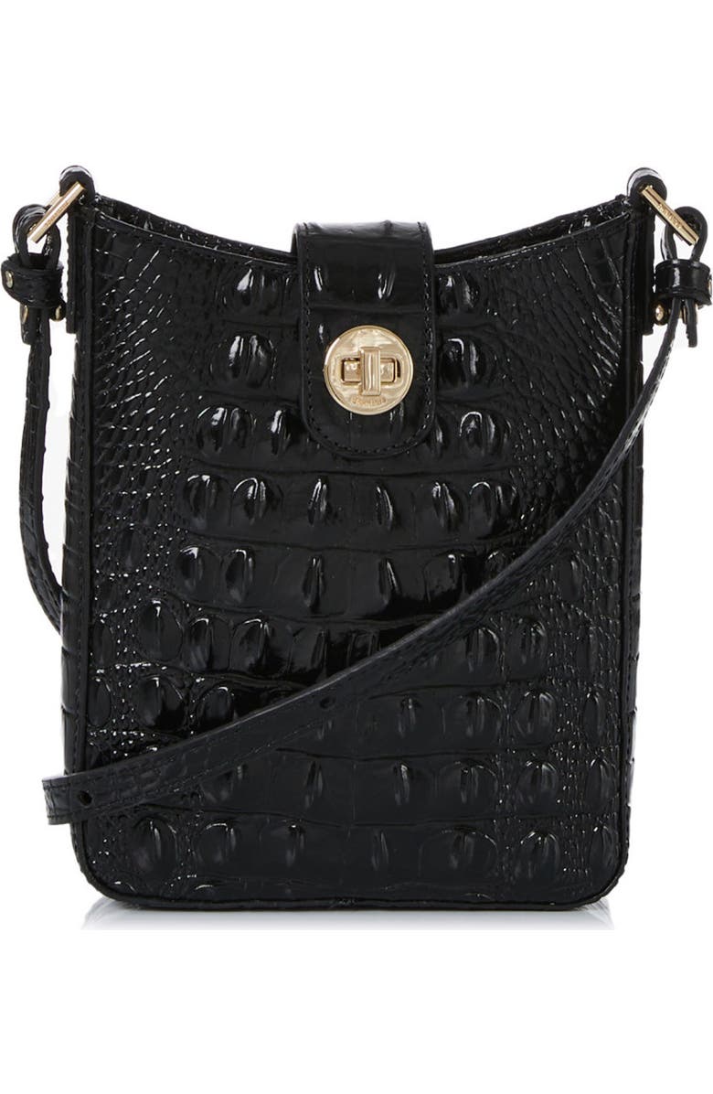 Brahmin Marley Croc Embossed Leather Crossbody Bag, Main, color, Black