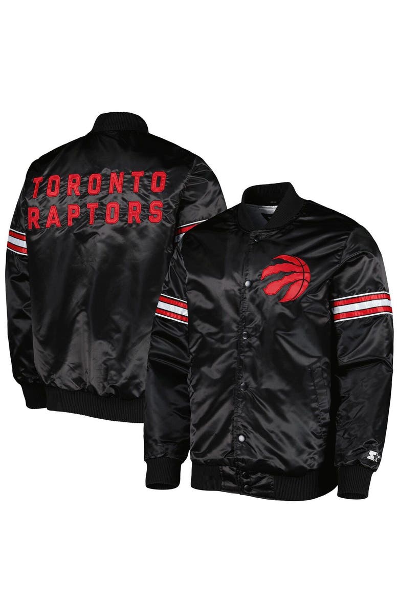 STARTER Men's Starter Black Toronto Raptors Pick & Roll Satin Full-Snap Varsity Jacket, Main, color, 