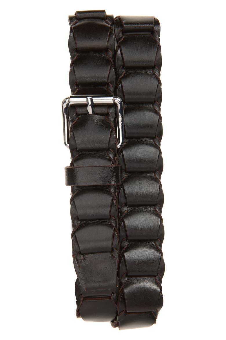 Leather Link Belt, Main, color, DARK BROWN
