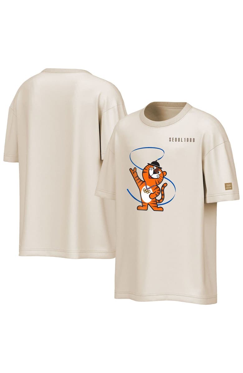 Outerstuff Men's Outerstuff Beige Olympic Games Oversized Seoul 88 Drop Shoulder Mascot T-Shirt, Main, color, Beige