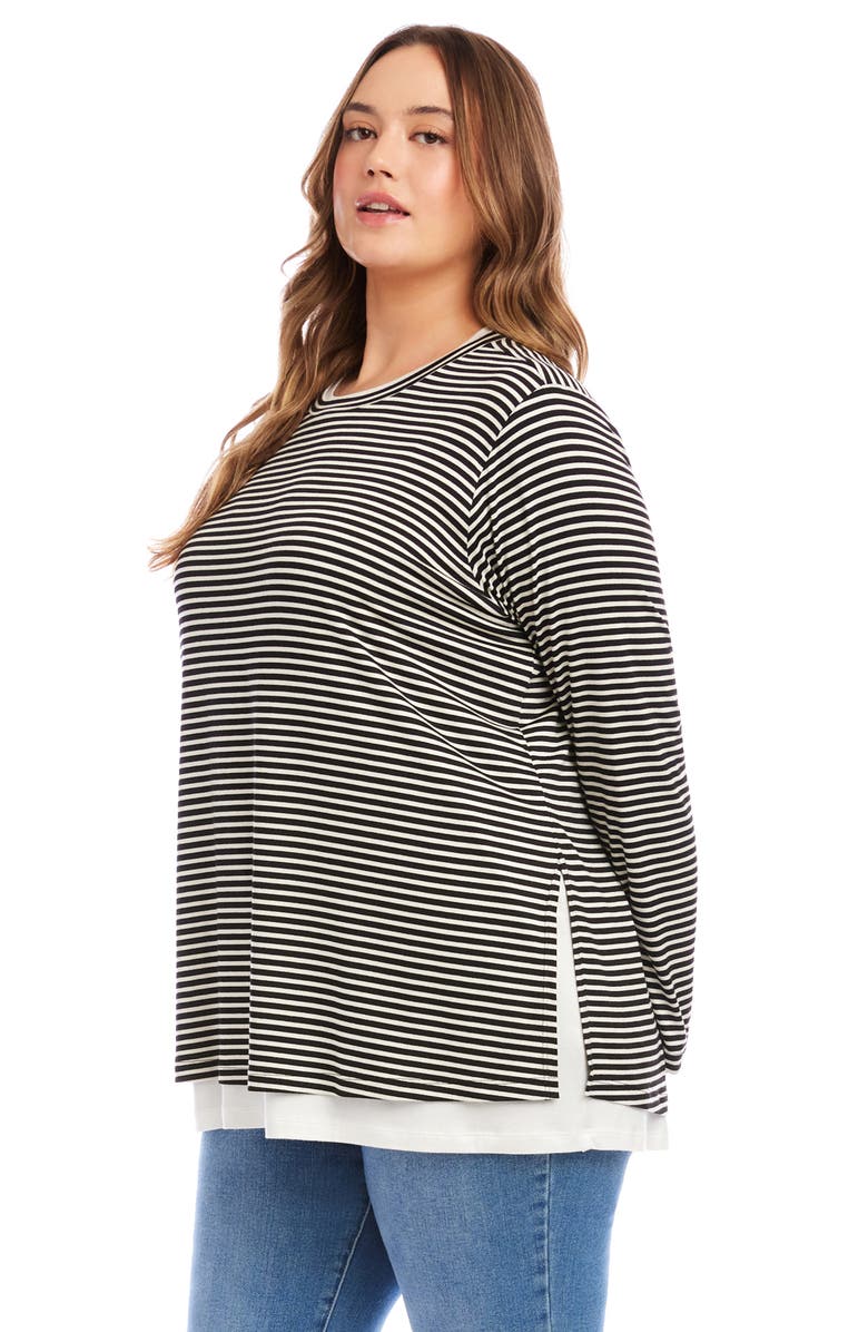 Karen Kane Stripe Layered Side Slit Top, Alternate, color, Black/ White