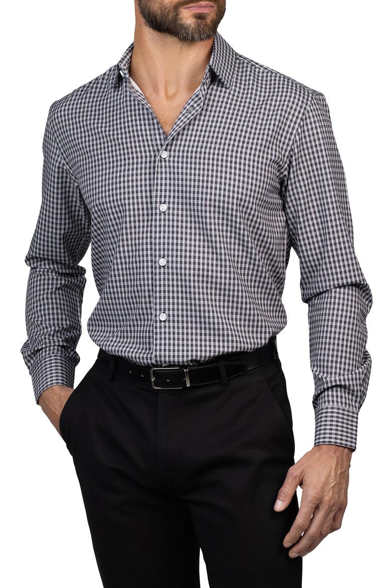 Trim Fit Check Dress Shirt, Alternate, color, OFF WHITE/ BLACK