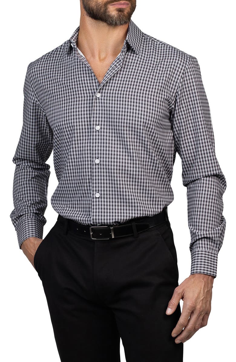 Eddie Bauer Trim Fit Check Dress Shirt, Alternate, color, Off White/ Black