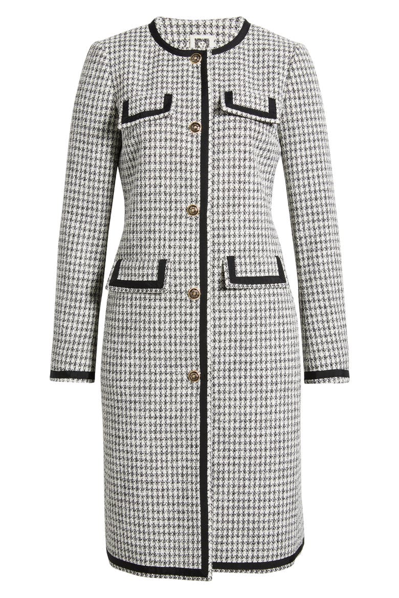 Houndstooth Tweed Long Sleeve Sheath Dress, Alternate, color, ANNE WHITE/ ANNE BLACK