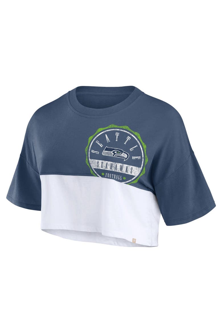 Women's Fanatics Branded College Navy/White Seattle Seahawks Boxy Color Split Cropped T-Shirt, Alternate, color, Navy