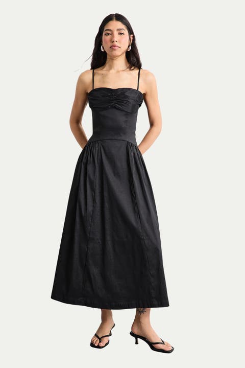 Dropped Waist Ruched Bust Midi Dress