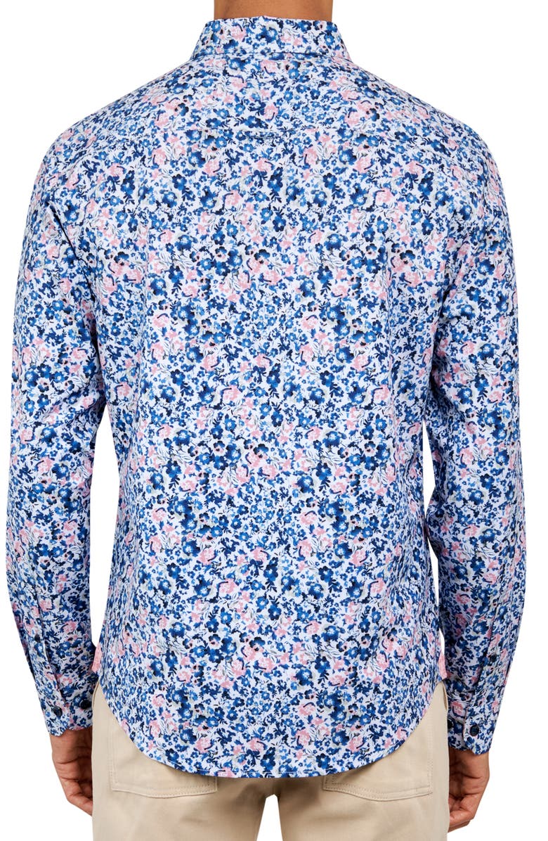 Brooklyn Brigade Slim Fit Floral 4-Way Stretch Performance Long Sleeve Shirt, Alternate, color, Navy/Pink