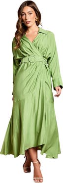 Coast Twill Long Sleeve Belted Wrap Dress