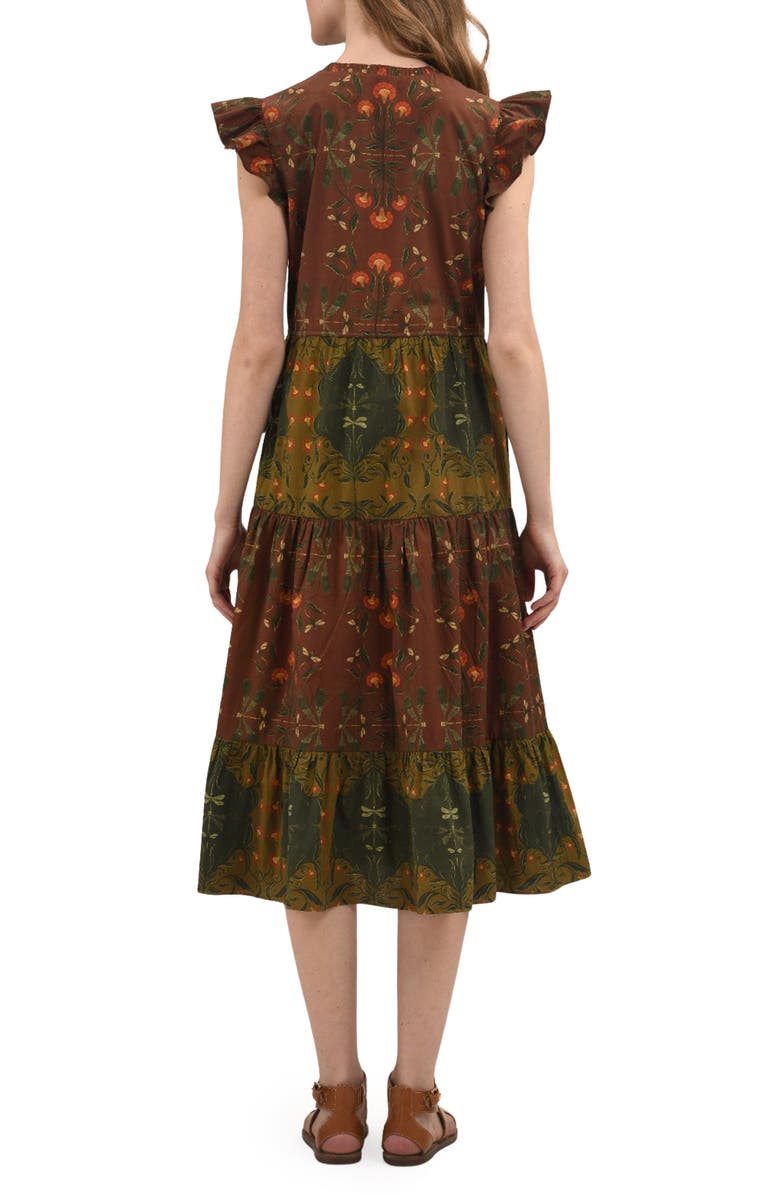 Celina Moon Woodland Floral Long Sleeve Midi Dress, Alternate, color, Green