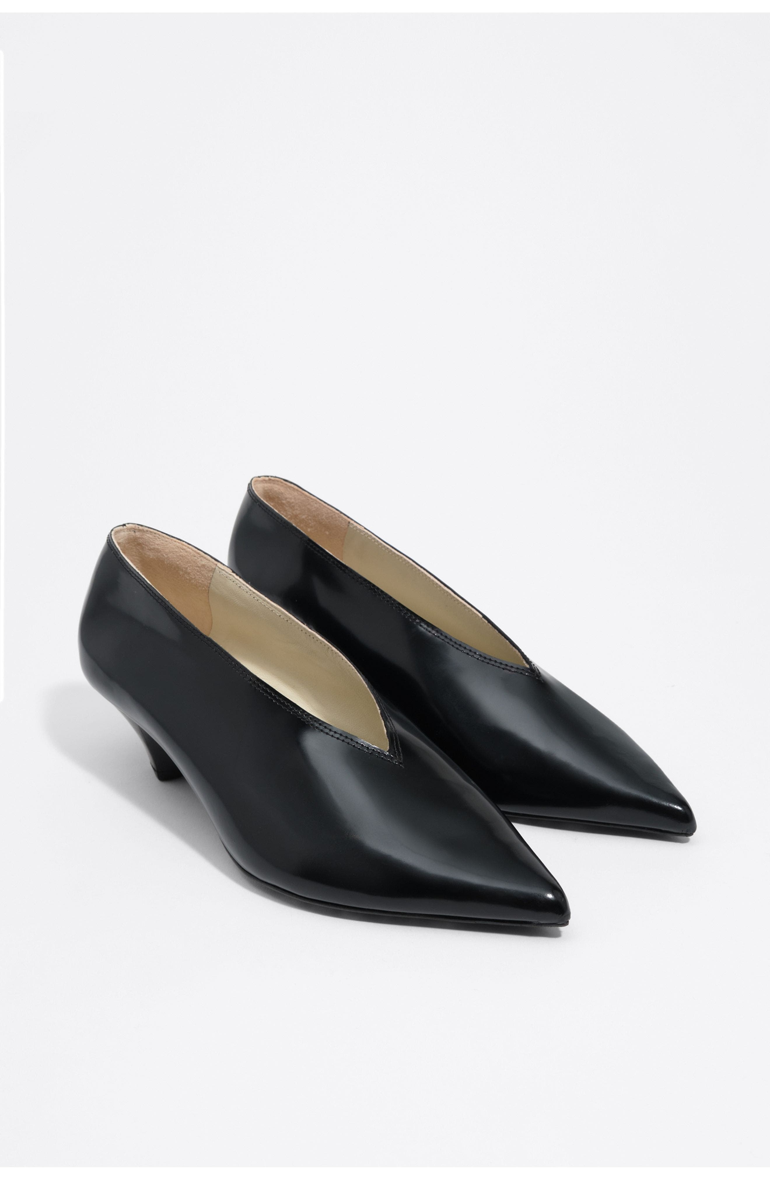 Leather Mid-Heel Court Shoe, Alternate, color, BLACK