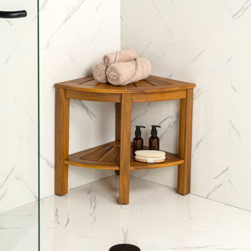 Jonathan Y Maris 18" Classic Coastal Solid Acacia Wood Indoor/outdoor Corner Shower Bench With Shelf In Brown