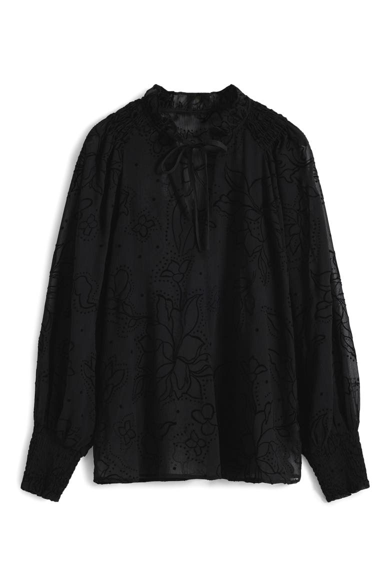 Floral Split Neck Popover Top, Alternate, color, BLACK