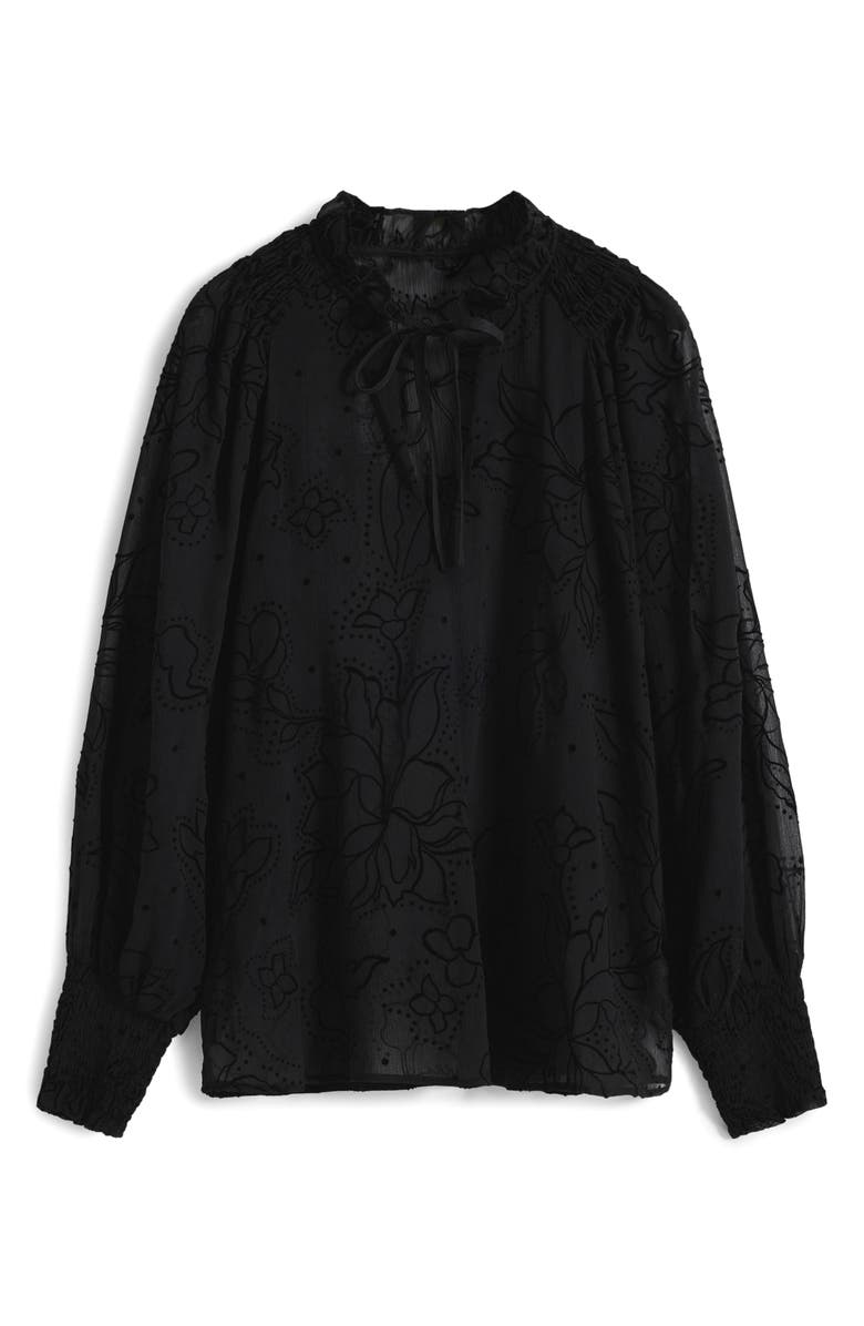 Desigual Floral Split Neck Popover Top, Alternate, color, Black