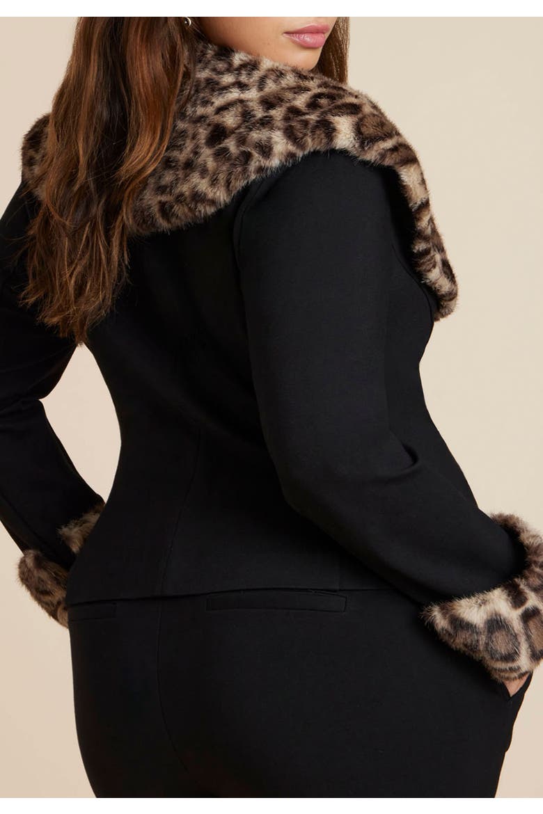 Leopard Faux Fur Trim Jacket (plus), Alternate, color, BLACK AND LEOPARD