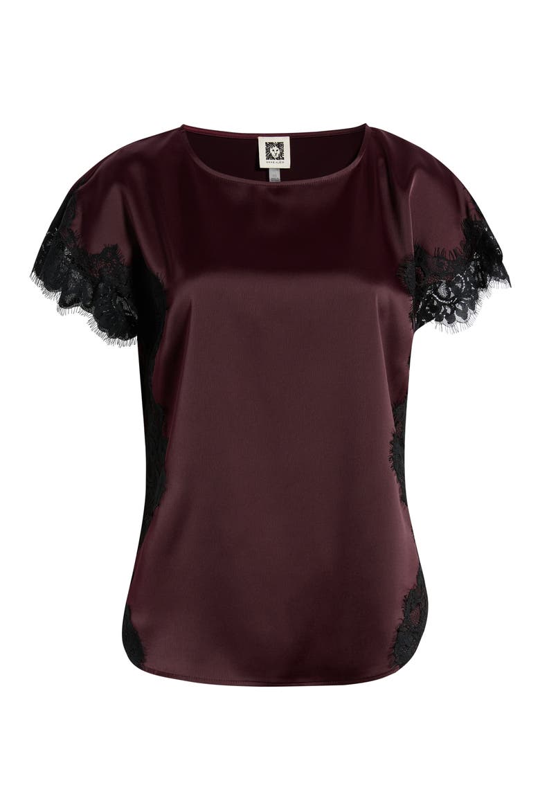Lace Trim Satin Top, Alternate, color, BAROLO / BLACK