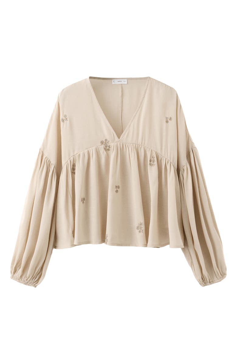 MANGO TEEN Embroidered Peplum Blouse, Alternate, color, Beige