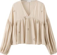 MANGO TEEN Embroidered Peplum Blouse