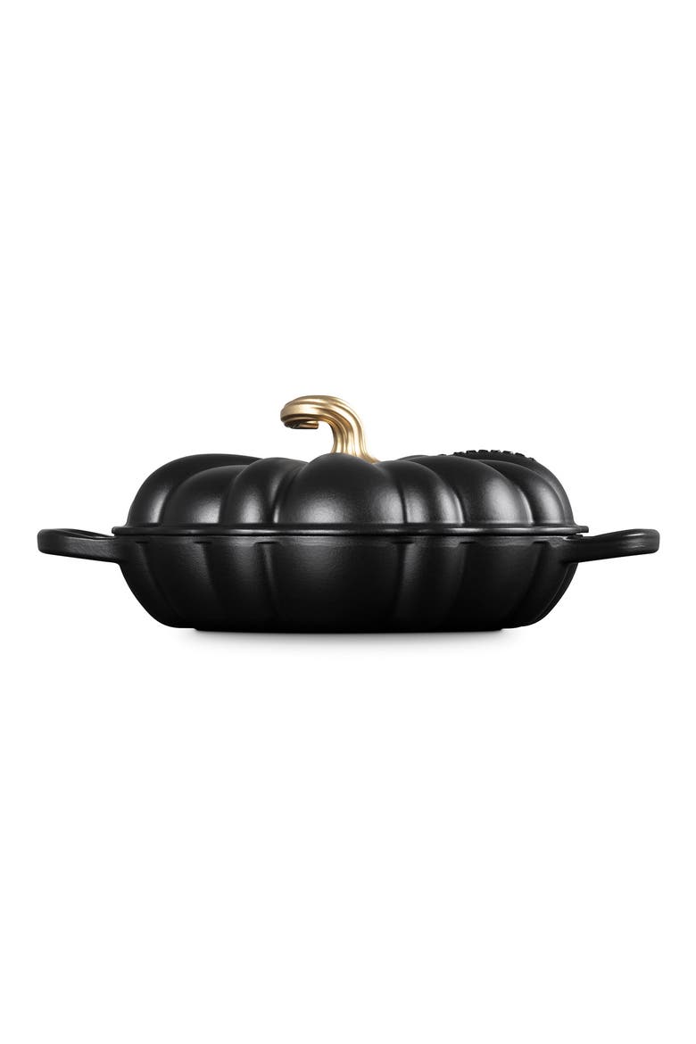 Enameled Cast Iron Pumpkin Braiser, Alternate, color, LICORICE
