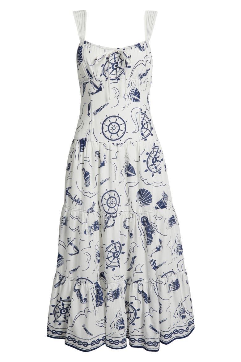 Print Ruffle Hem Sleeveless Midi Dress, Alternate, color, IVORY MULTI