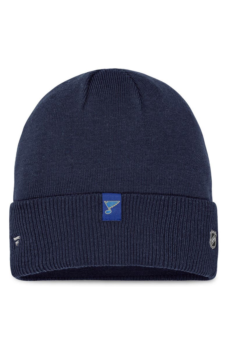 FANATICS Men's Fanatics Branded  Navy St. Louis Blues Authentic Pro Road Metallic Cuffed Knit Hat, Alternate, color, 