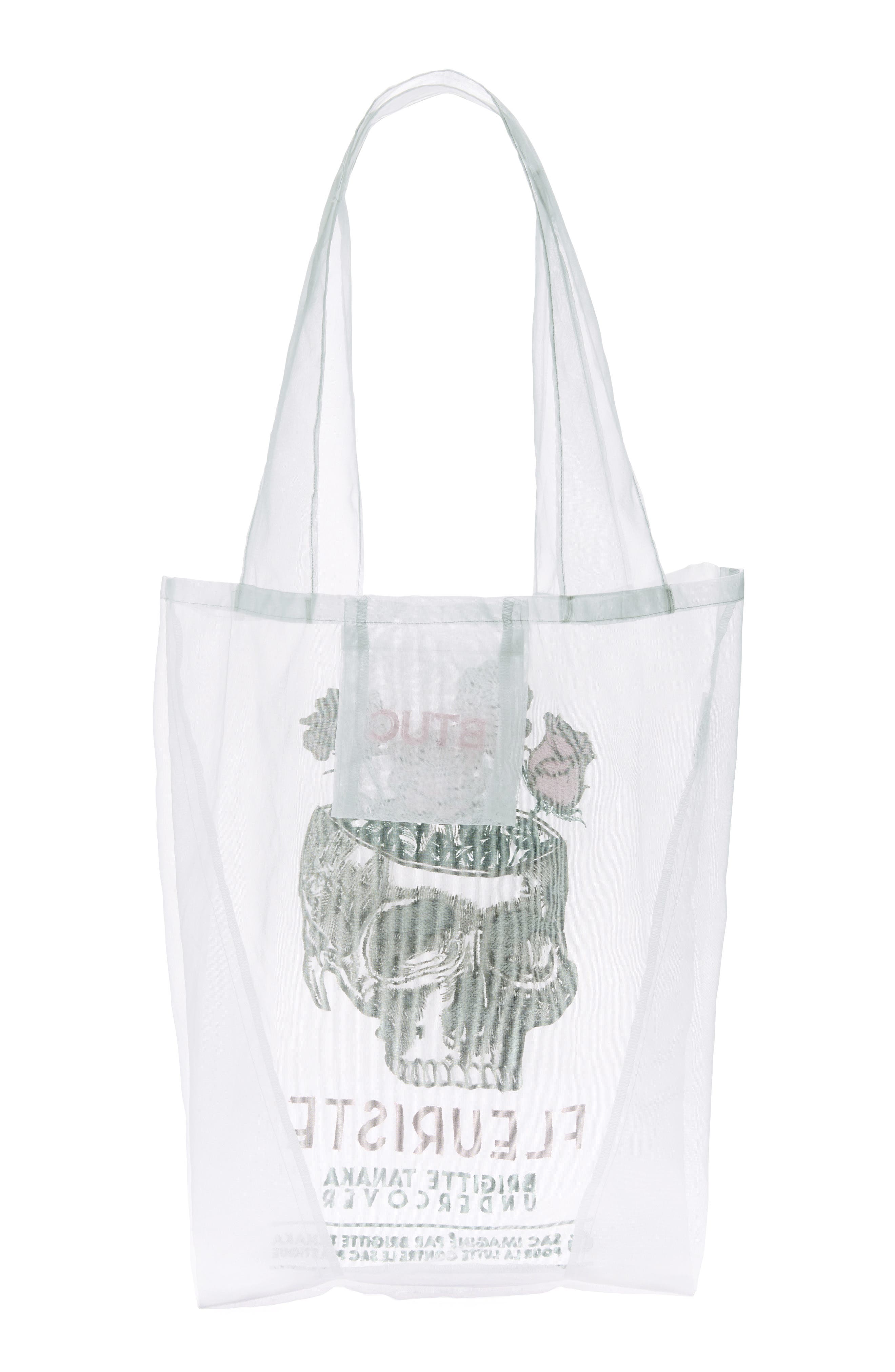 Undercover x Brigitte Tanaka Flower Skull Embroidered Organza Tote, Alternate, color, 
