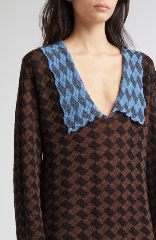Yanyan Basket Argyle Long Sleeve Sailor Collar Wool Sweater Dress In Multi