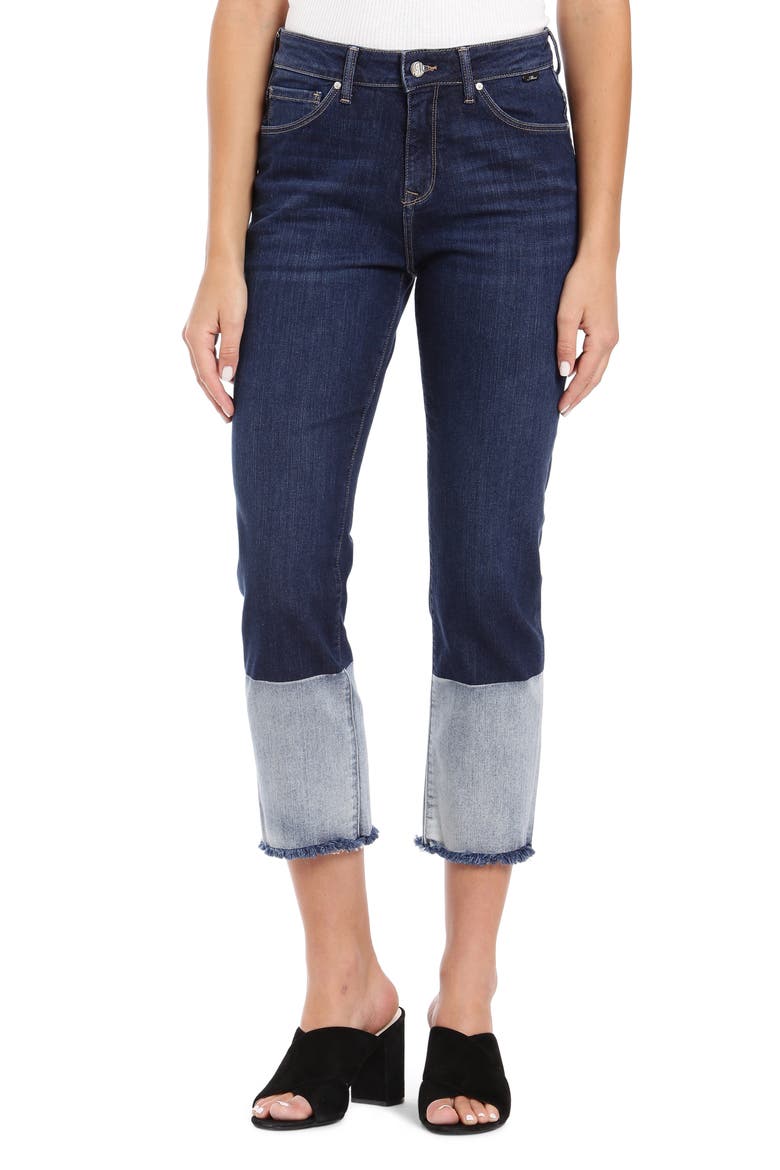 Niki Colorblock Fray Hem Crop Jeans, Main, color, DARK INDIGO BLOCKING