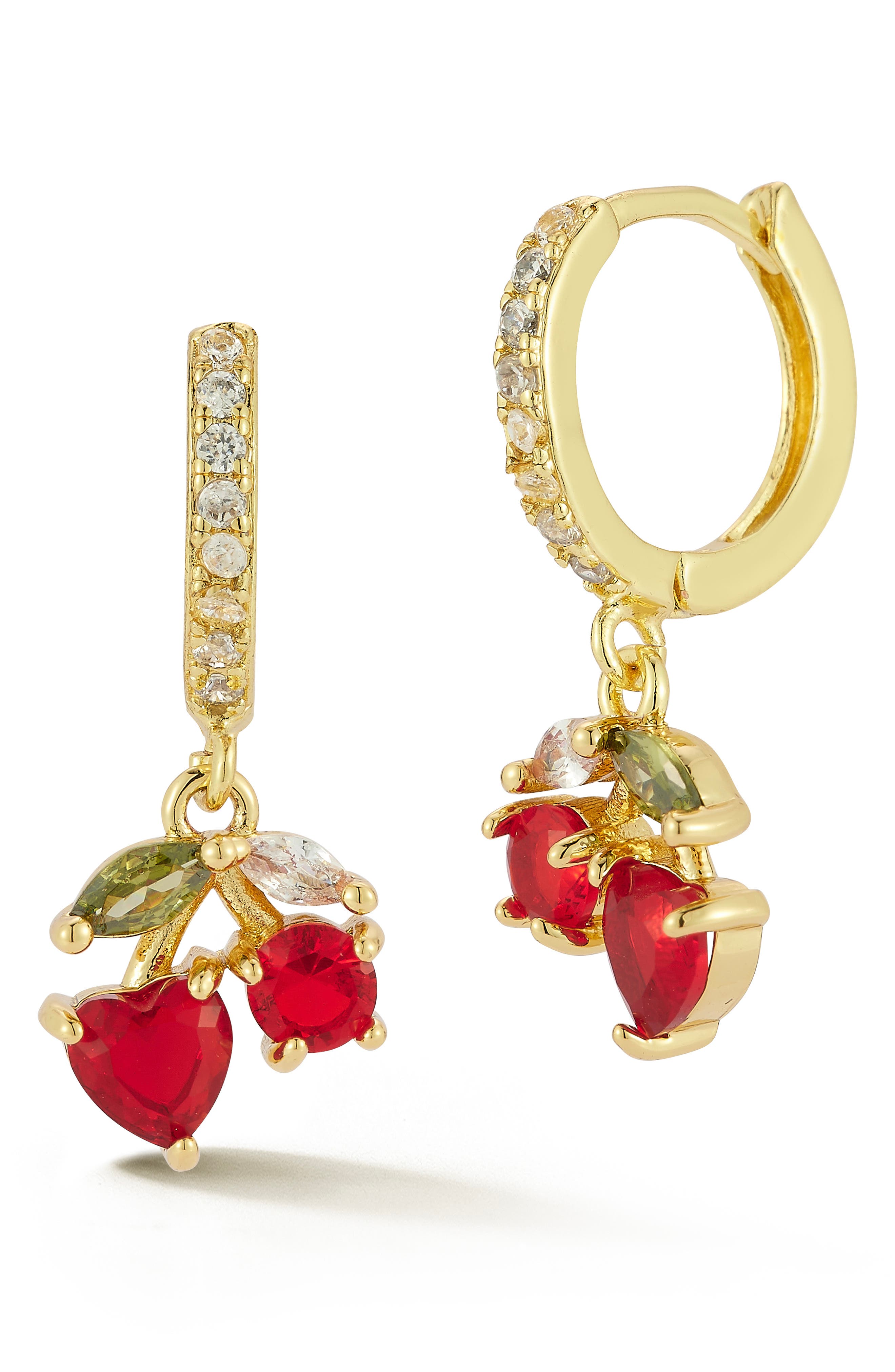 Cherry Cubic Zirconia Huggie Hoop Earrings