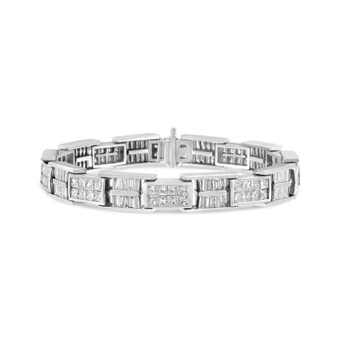 14K White Gold 10 5/8 Cttw Diamond Panel Link Bracelet  - 7" Inches