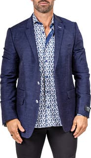 Maceoo Socrate Marthyr033 Blue Slub Wool & Silk Blend Wool Sport Coat