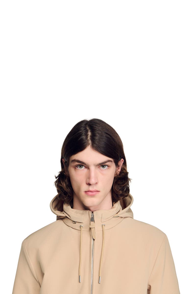 SANDRO Hooded zip-up jacket, Alternate, color, Sand