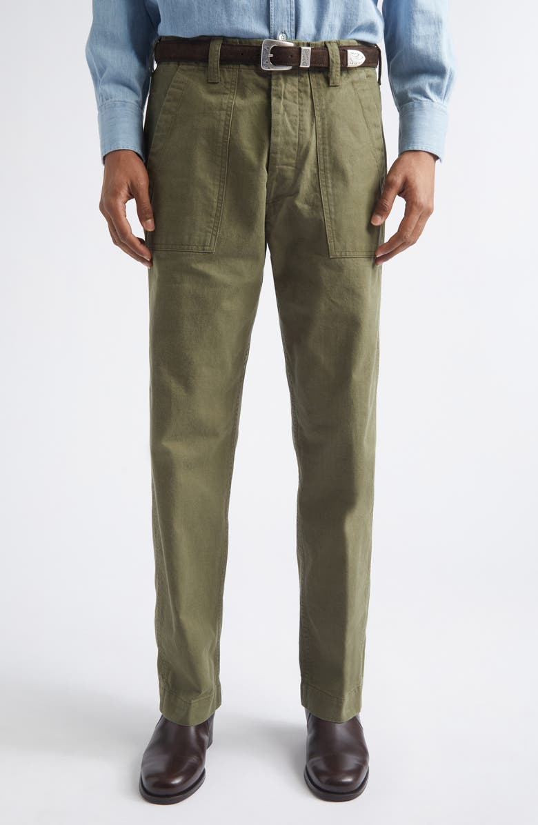 Drake's Cotton Twill Fatigue Trousers, Main, color, Khaki