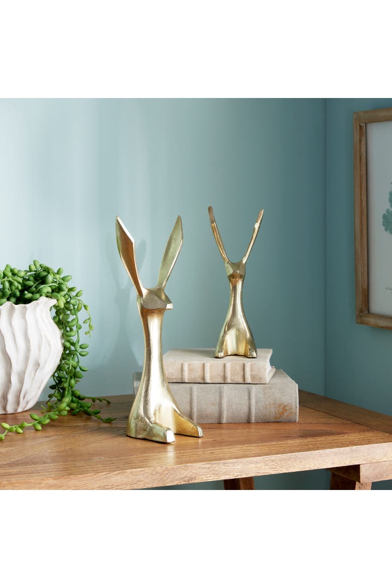 11.75" Decorative Long Ear Spring & Easter Gold Jackrabbit Figurines Set of 2, Alternate, color, Gold