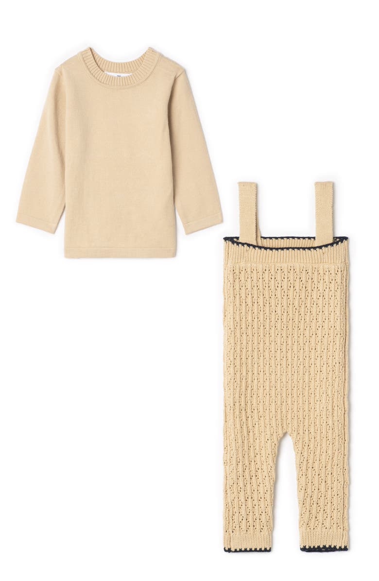 The Umbrella Academy Boy Knit Mock Neck Top & Textured Overall 2-Piece Set, Main, color, Beige