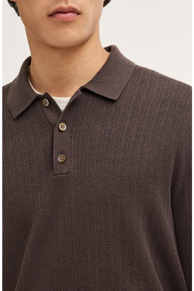 Nile Stitch Button-Up Sweater Polo, Alternate, color, DARK COCOA