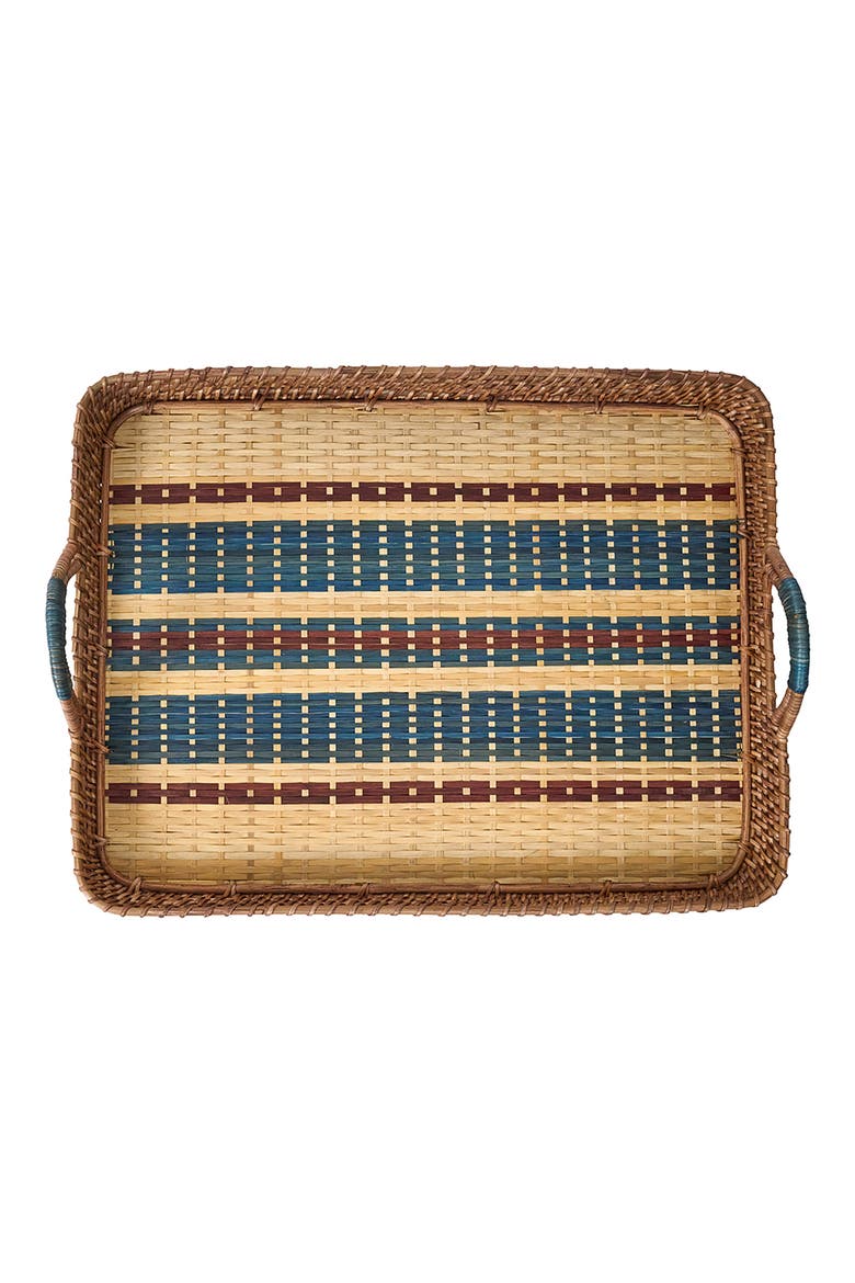 Danish Stripe Wicker Tray, Main, color, NAVY