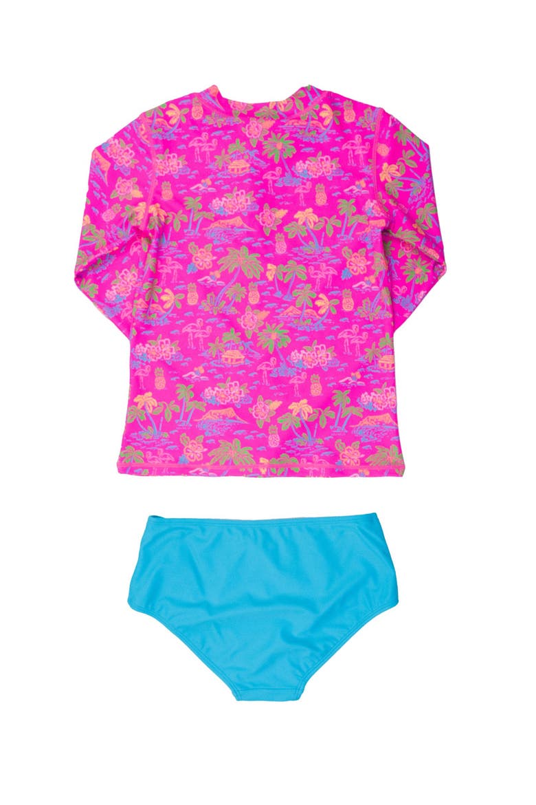 Long Sleeve Zipper Rash Guard 2-piece Bikini Swimsuit, Alternate, color, Neon Island Time