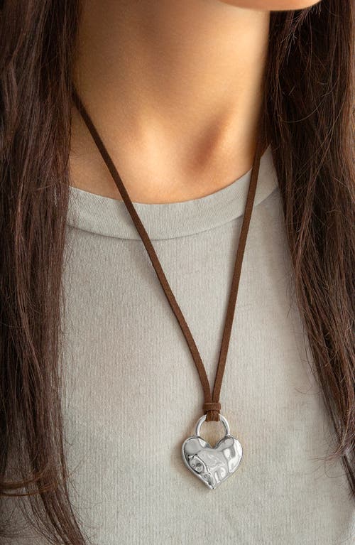 Marlyn Schiff Adjustable Heart Charm Suede Pendant Necklace In Multi