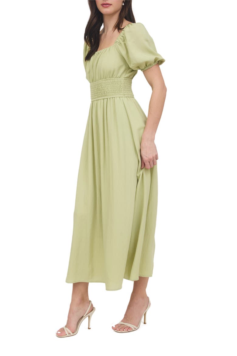 Puff Sleeve Midi Dress, Alternate, color, LIGHT KIWI