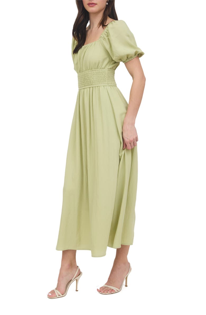 AUGUST SKY Puff Sleeve Midi Dress, Alternate, color, Light Kiwi