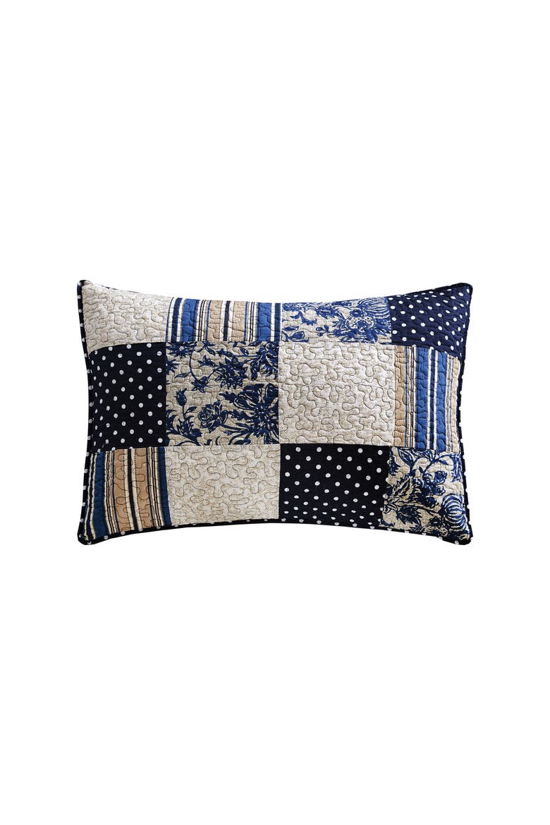 Julia Cotton Patchwork Quilt Set  - Reversible and Machine Washable, Alternate, color, Blue