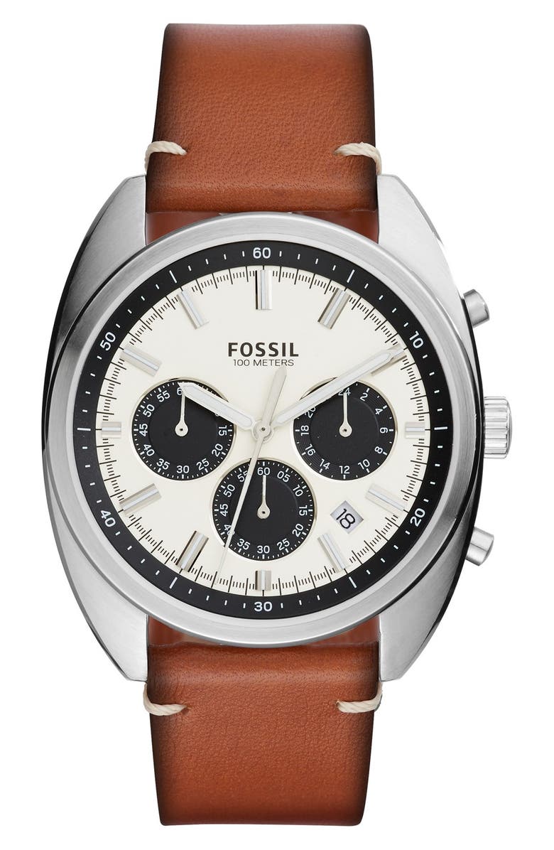 Fossil 'Drifter' Chronograph Leather Strap Watch, 44mm, Main, color,