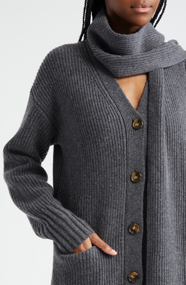 Veronica Beard Annalise Scarf Merino Wool & Cashmere Cardigan, Alternate, color, Charcoal