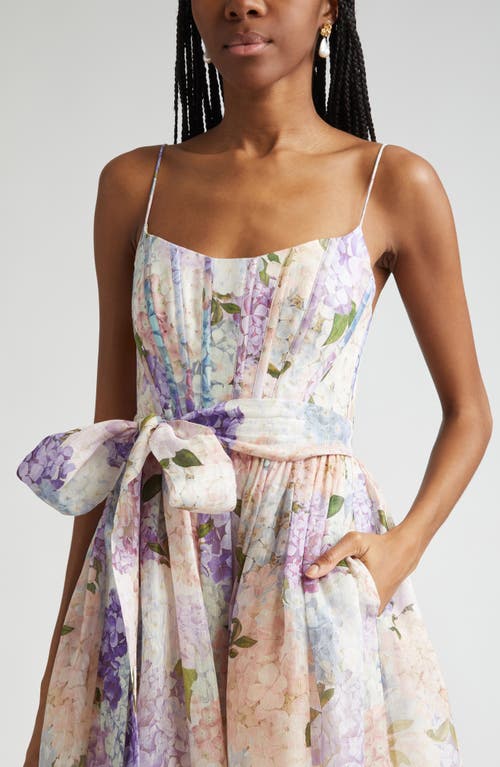 Zimmermann Dawning Belted Floral-print Linen And Silk-blend Midi Dress In Lilac Floral