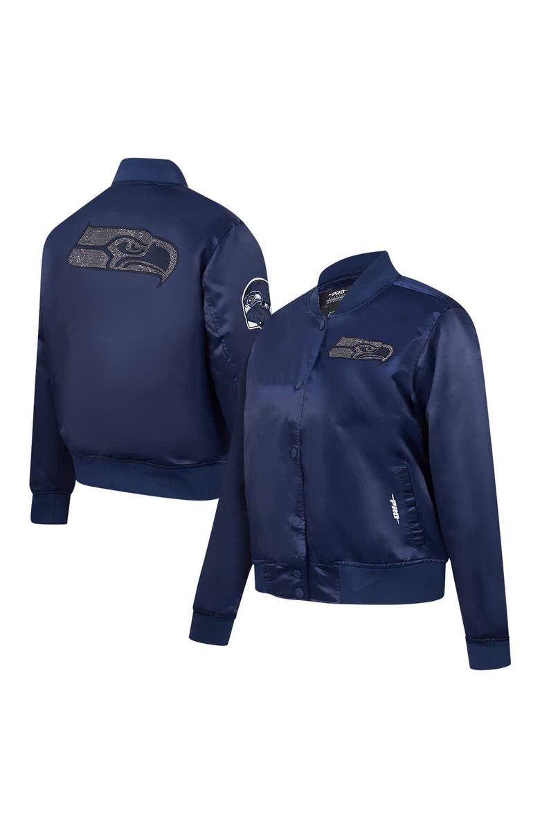 PRO STANDARD Women's Pro Standard College Navy Seattle Seahawks Jeweled Satin Full-Snap Jacket, Main, color, 